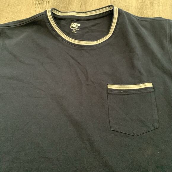 Lands End T-Shirt Mens Size XXL Blue Ringer Short Sleeve Crewneck Mesh - Picture 3 of 6